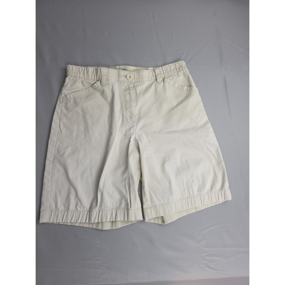 LL‎ Bean Womens 12 Beige Original Fit Chino Twill Shorts Elastic Casual Summer